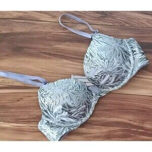 Victoria's Secret Dream Angels Push Up Bra Size 32B Purple Silver Floral Foil